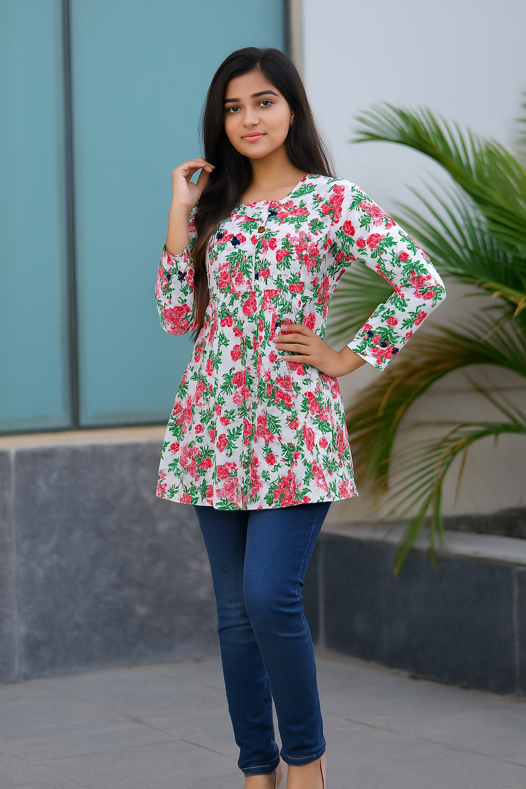 Printed Long Sleeve Cotton Kurti | Women collection