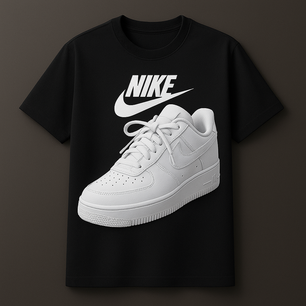Short sleeve white t-shirt with nike shoe print | Men collection