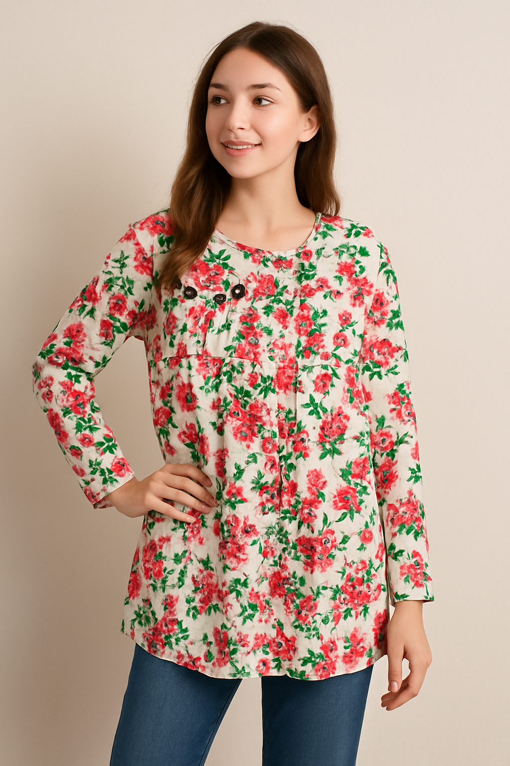 Printed Long Sleeve Cotton Kurti | Women collection