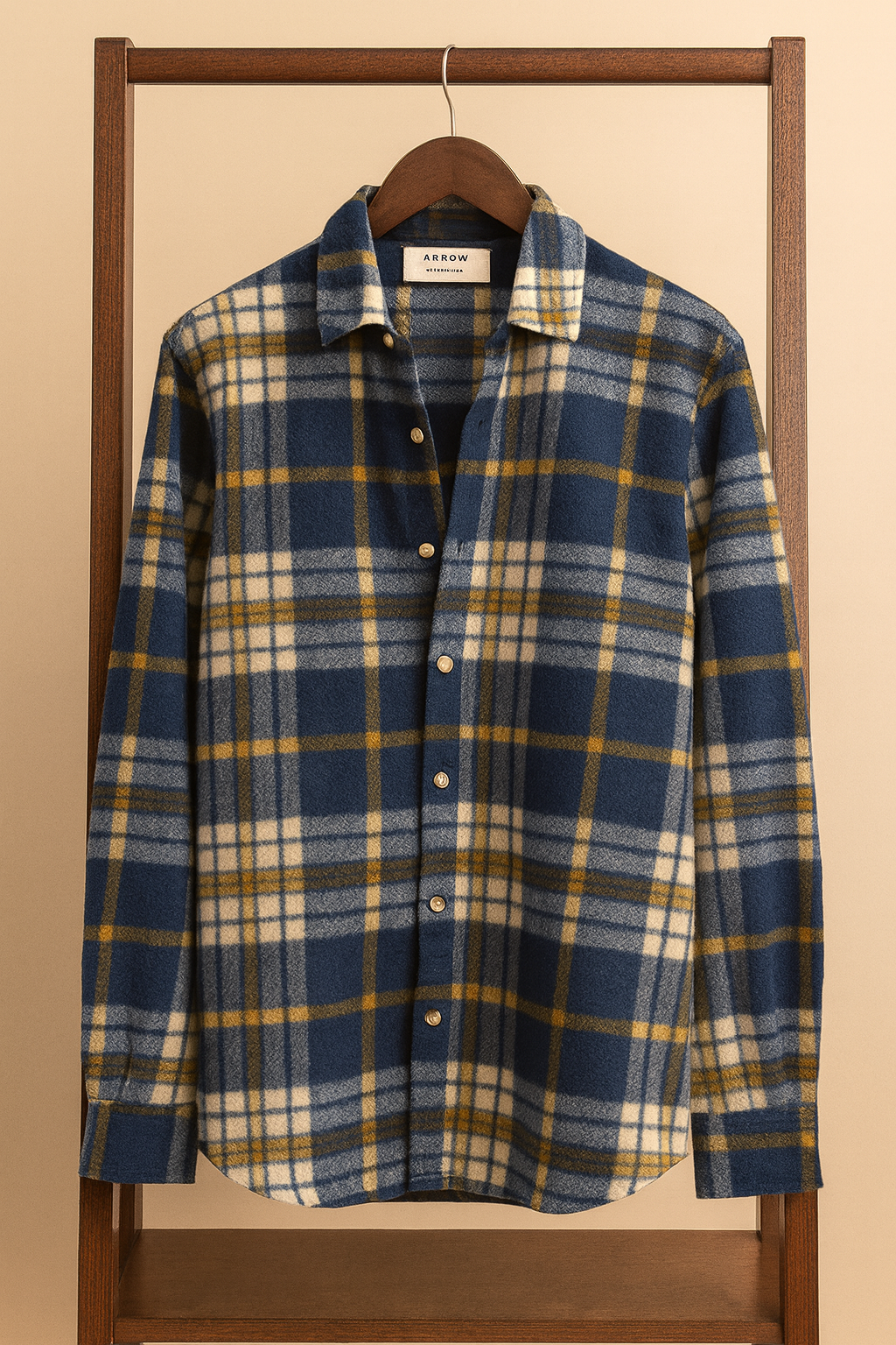 Men’s Blue & Mustard Plaid Flannel Shirt – Soft Brushed Winter Shirt | Men collection
