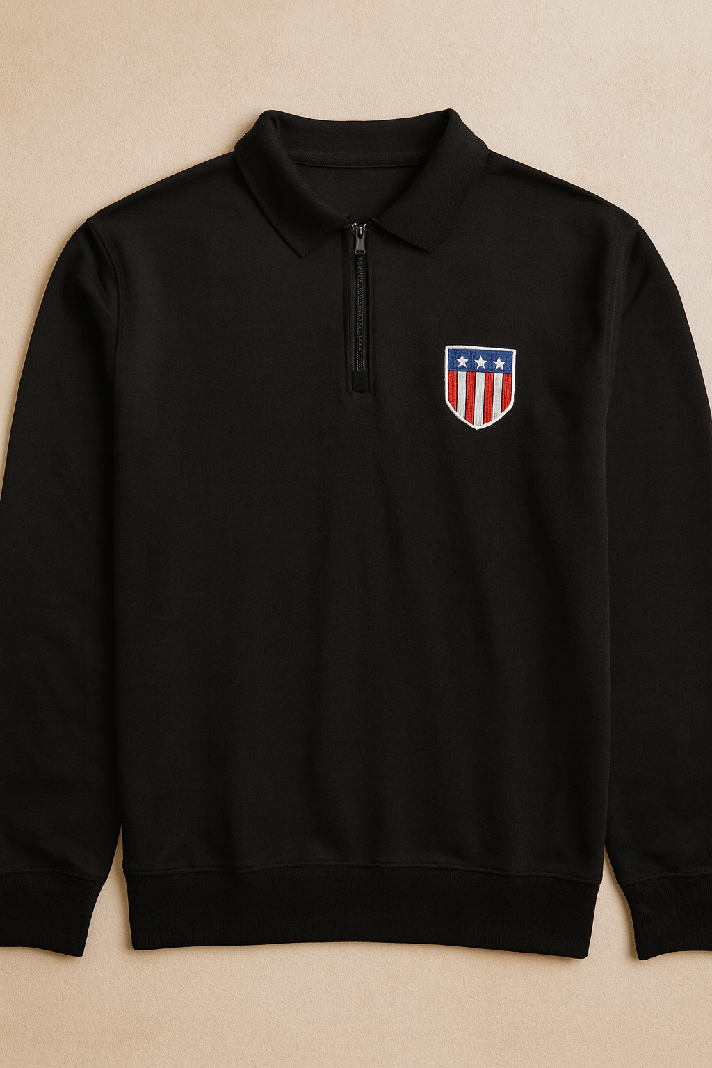 Men’s Black Half-Zip Sweatshirt with Embroidered Shield Logo | Men collection
