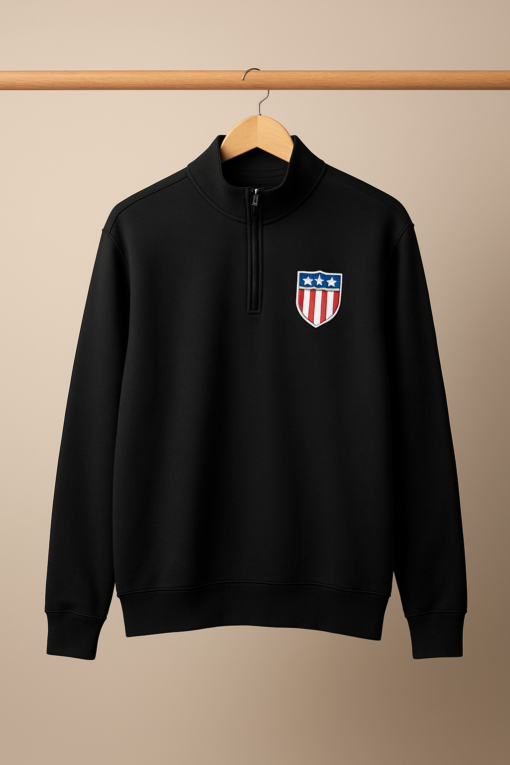 Men’s Black Half-Zip Sweatshirt with Embroidered Shield Logo | Men collection