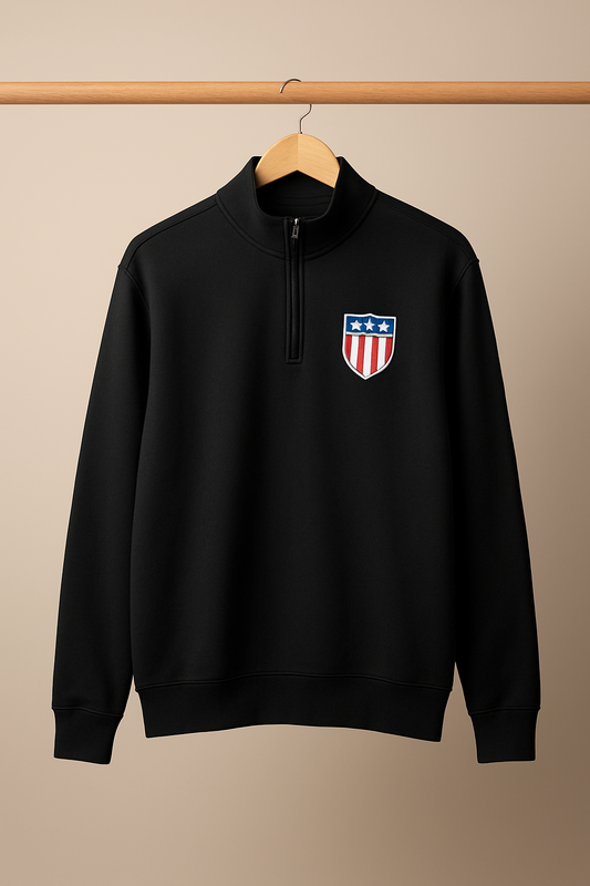 Men’s Black Half-Zip Sweatshirt with Embroidered Shield Logo | Men collection