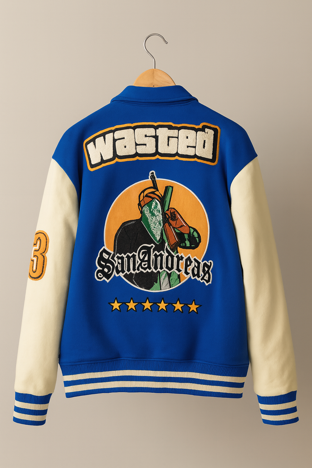 Blue Classic Varsity Jacket – Premium Wool Blend with Embroidered Patches Men Collection