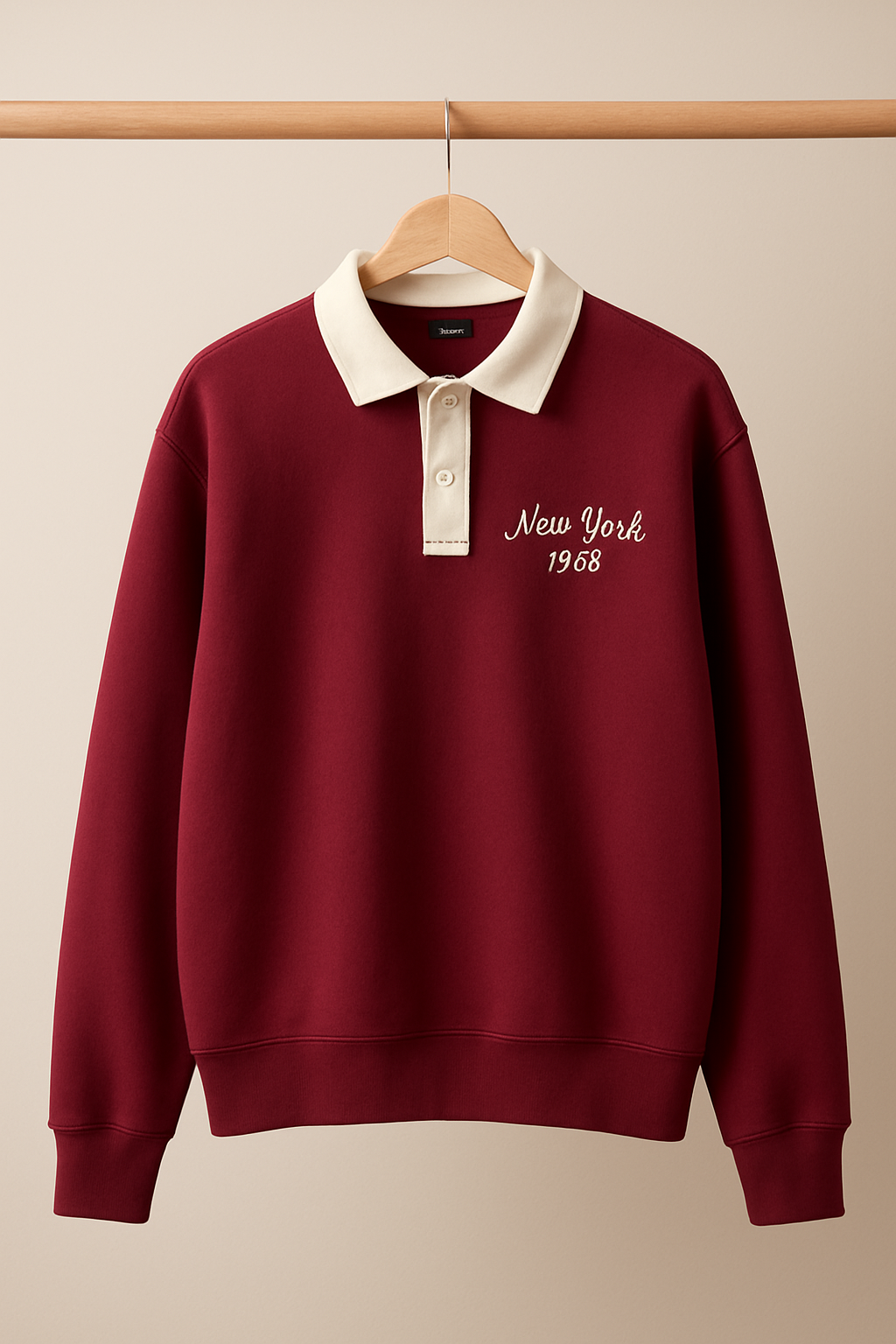 Vintage “New York 1968” Maroon Polo-Collar Sweatshirt | Men collection