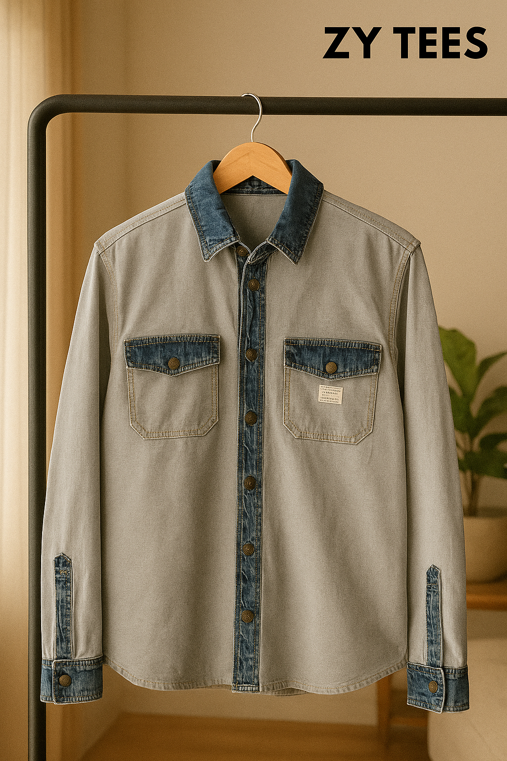 ZY TEES Two-Tone Denim Shirt | Men collection