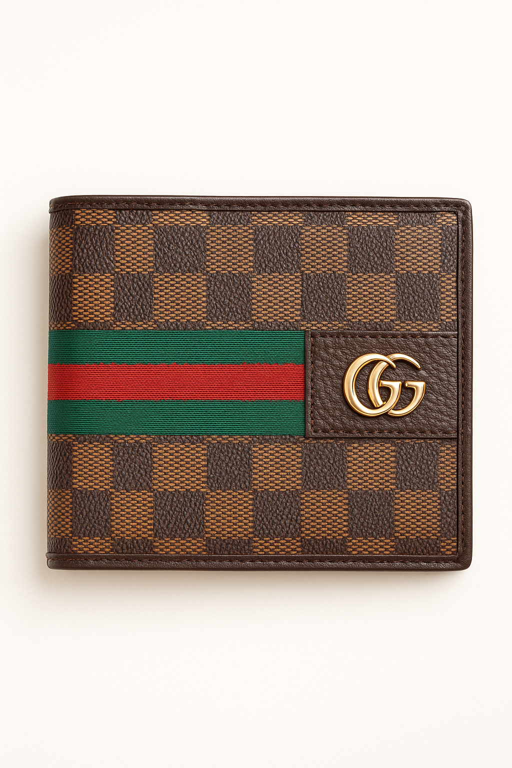 Premium Men’s Bifold Wallet – Classic Brown with Green & Red Stripe