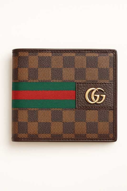 Premium Men’s Bifold Wallet – Classic Brown with Green & Red Stripe