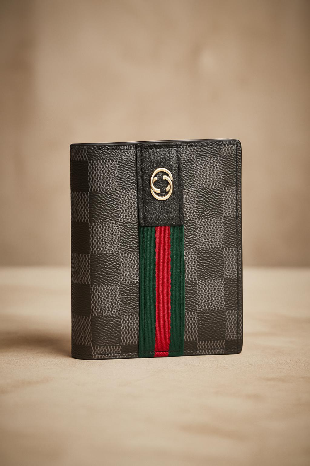 Designer Men’s Wallet – Classic Grey with Green & Red Stripe