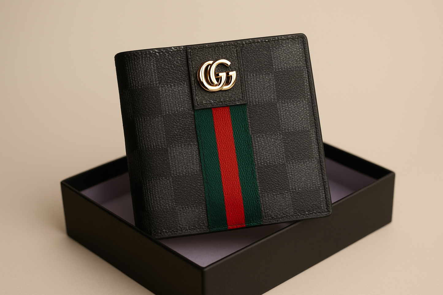 Designer Men’s Wallet – Classic Grey with Green & Red Stripe