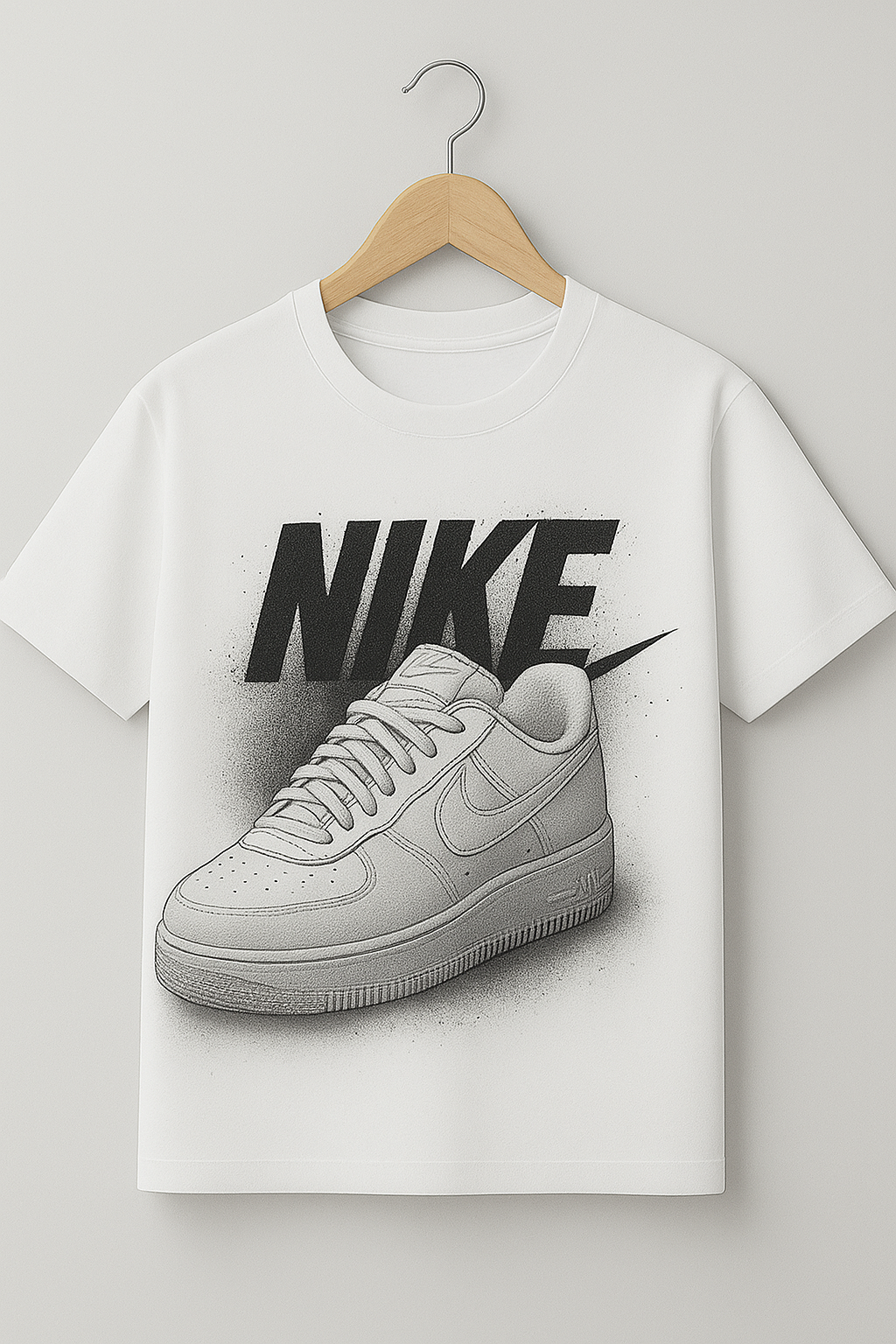 Short sleeve white t-shirt with nike shoe print | Men collection