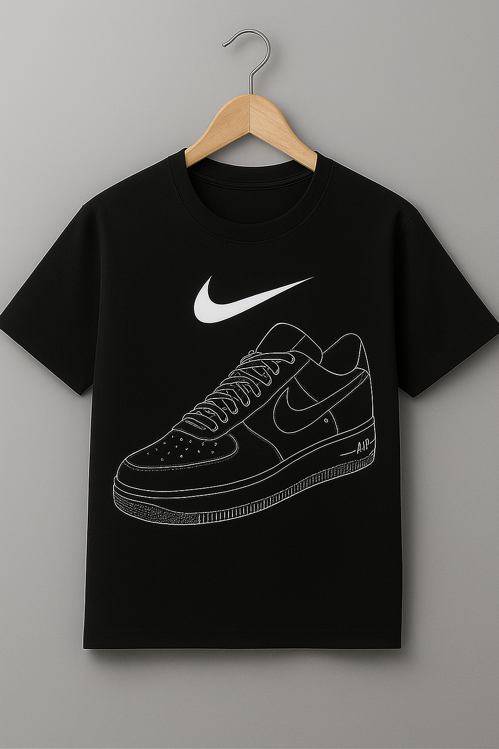 Short sleeve white t-shirt with nike shoe print | Men collection