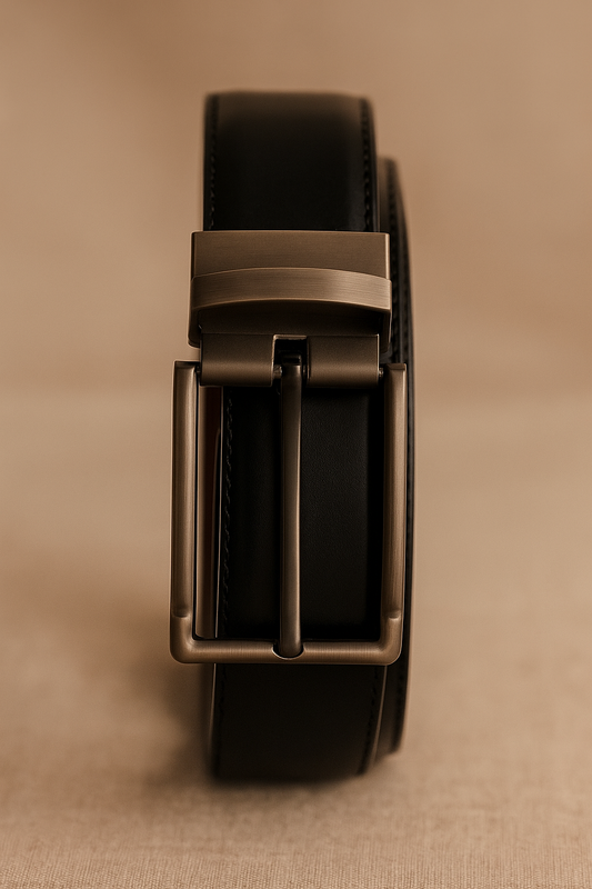 Classic Black Leather Belt with Metal Buckle