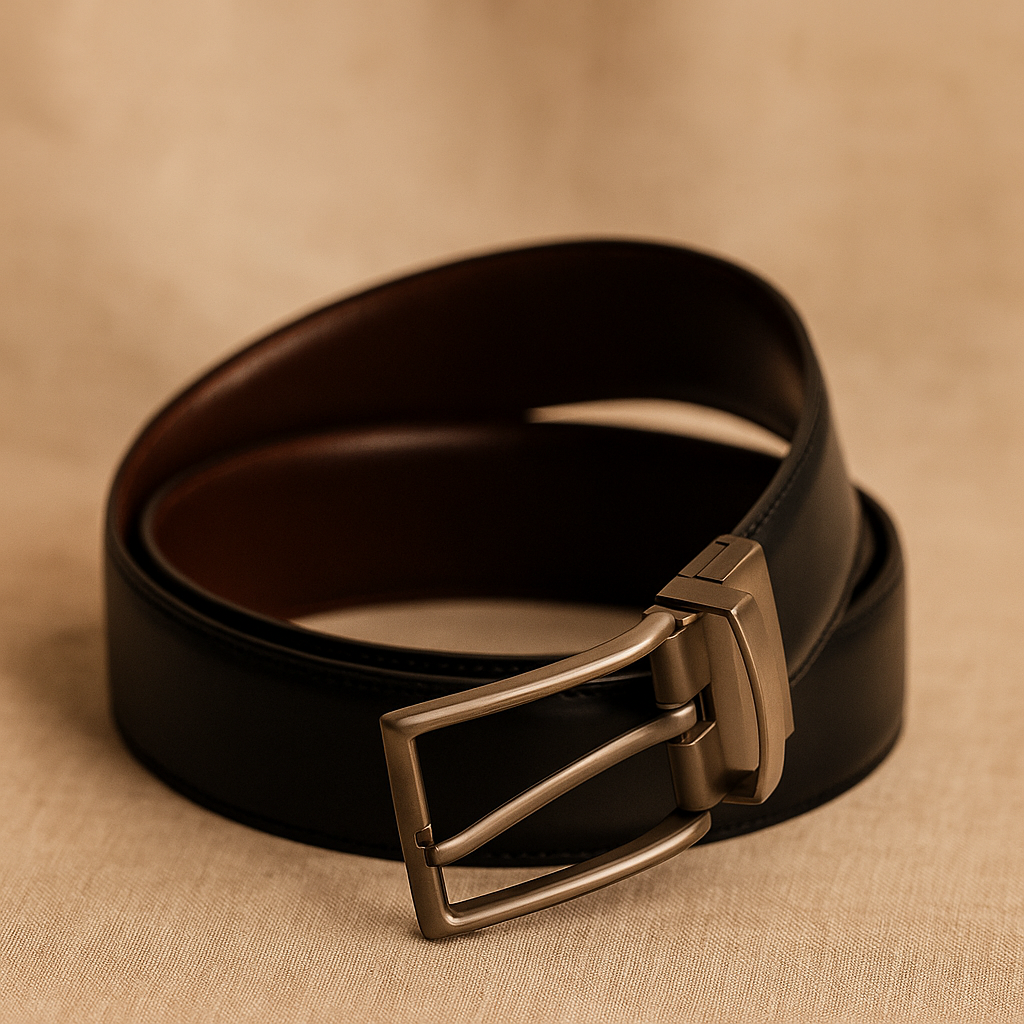 Classic Black Leather Belt with Metal Buckle