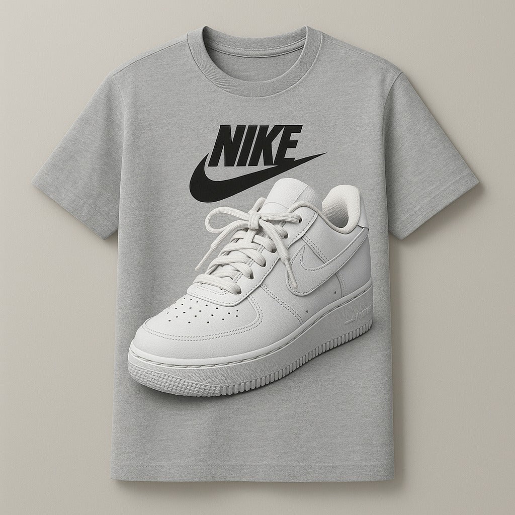 Short sleeve white t-shirt with nike shoe print | Men collection